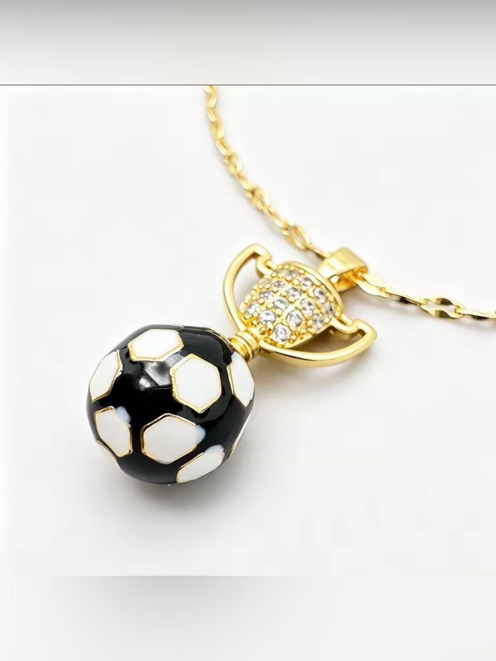 18K Gold Soccer Ball Trophy Enameled Micro Pave Diamond Inlay Pendant Necklace - Picture 9 of 12